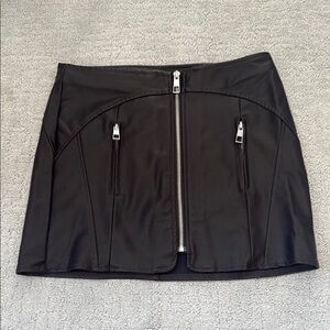 Dark Brown Leather Zippered Women's Skirt